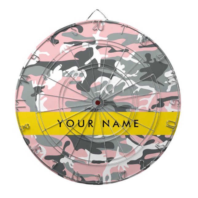 Pink and Gray Camouflage Your name Personalize Dart Board (Front)