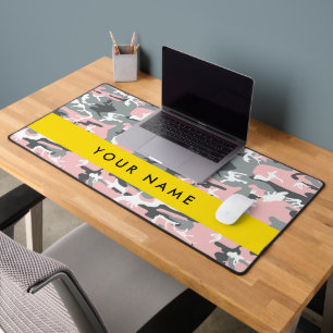 Pink and Gray Camouflage Your name Personalize Desk Mat