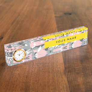 Pink and Gray Camouflage Your name Personalize Desk Name Plate