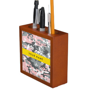 Pink and Gray Camouflage Your name Personalize Desk Organizer