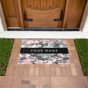 Pink and Gray Camouflage Your name Personalize Doormat