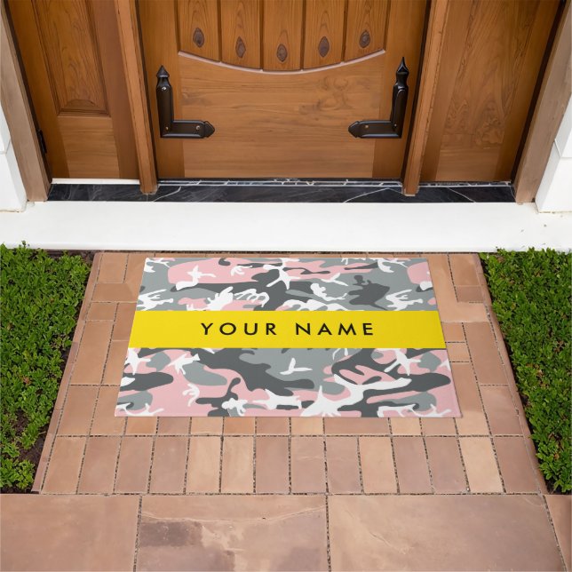 Pink and Gray Camouflage Your name Personalize Doormat (Outdoor)