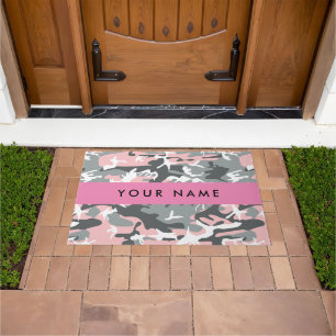 Pink and Gray Camouflage Your name Personalize Doormat