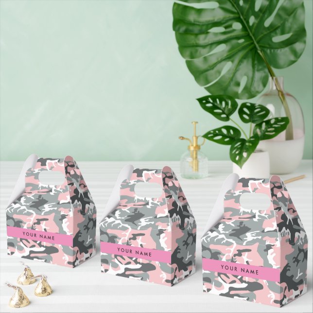 Pink and Gray Camouflage Your name Personalize Favor Boxes (Multiple)