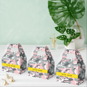 Pink and Gray Camouflage Your name Personalize Favor Boxes