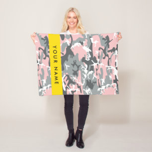 Pink and Gray Camouflage Your name Personalize Fleece Blanket