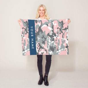 Pink and Gray Camouflage Your name Personalize Fleece Blanket
