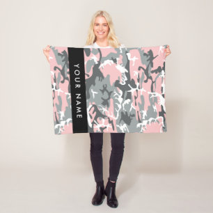Pink and Gray Camouflage Your name Personalize Fleece Blanket