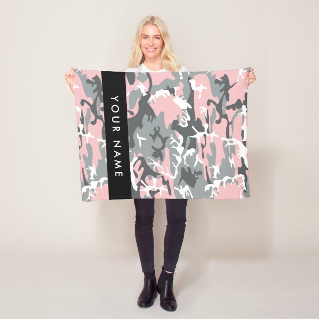 Pink and Gray Camouflage Your name Personalize Fleece Blanket (In Situ)