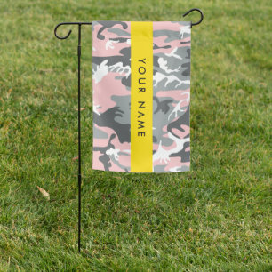 Pink and Gray Camouflage Your name Personalize Garden Flag