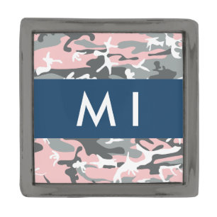 Pink and Gray Camouflage Your name Personalize Gunmetal Finish Lapel Pin