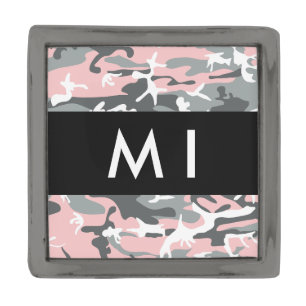 Pink and Gray Camouflage Your name Personalize Gunmetal Finish Lapel Pin