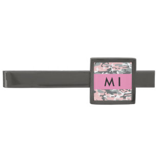 Pink and Gray Camouflage Your name Personalize Gunmetal Finish Tie Bar