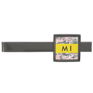 Pink and Gray Camouflage Your name Personalize Gunmetal Finish Tie Bar