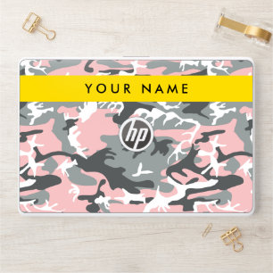 Pink and Gray Camouflage Your name Personalize HP Laptop Skin