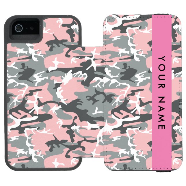 Pink and Gray Camouflage Your name Personalize Incipio iPhone Wallet Case (Folio Open)