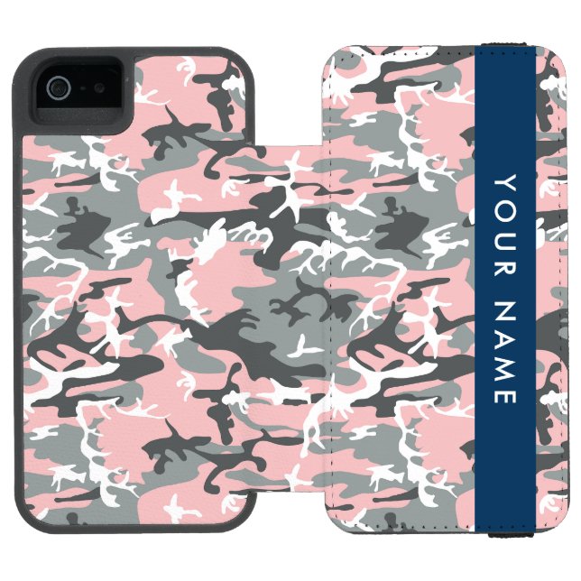 Pink and Gray Camouflage Your name Personalize Incipio iPhone Wallet Case (Folio Open)