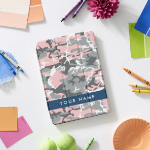 Pink and Gray Camouflage Your name Personalize iPad Pro Cover