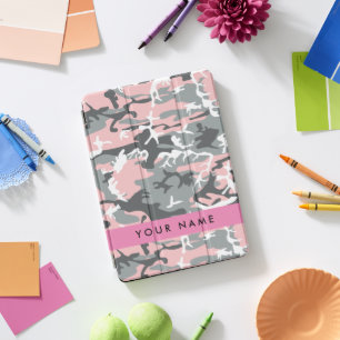 Pink and Gray Camouflage Your name Personalize iPad Pro Cover