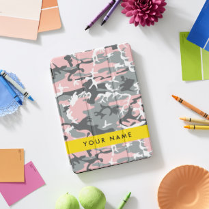 Pink and Gray Camouflage Your name Personalize iPad Pro Cover