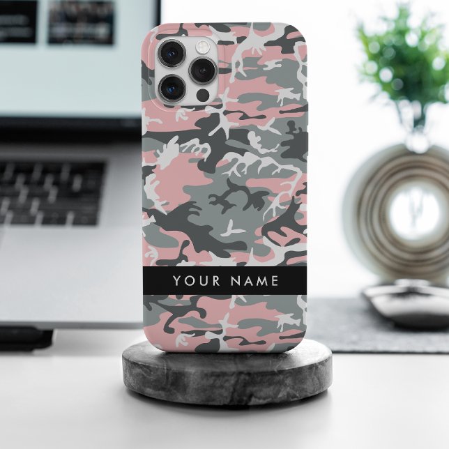 Pink and Gray Camouflage Your name Personalize iPhone Case (Creator Uploaded)