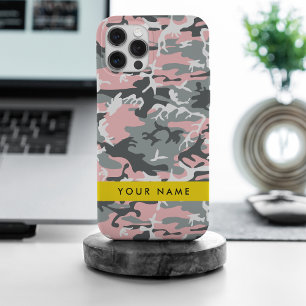 Pink and Gray Camouflage Your name Personalize iPhone 15 Pro Max Case