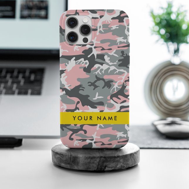 Pink and Gray Camouflage Your name Personalize iPhone Case (Creator Uploaded)