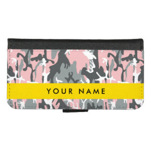 Pink and Gray Camouflage Your name Personalize iPhone 8/7 Wallet Case