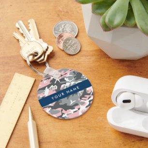 Pink and Gray Camouflage Your name Personalize Keychain