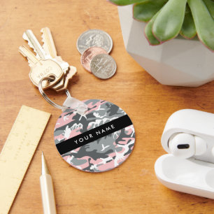 Pink and Gray Camouflage Your name Personalize Keychain