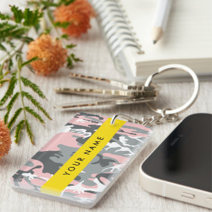 Pink and Gray Camouflage Your name Personalize Keychain