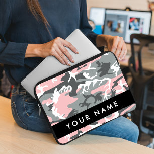 Pink and Gray Camouflage Your name Personalize Laptop Sleeve
