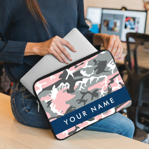 Pink and Gray Camouflage Your name Personalize Laptop Sleeve
