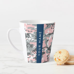 Pink and Gray Camouflage Your name Personalize Latte Mug