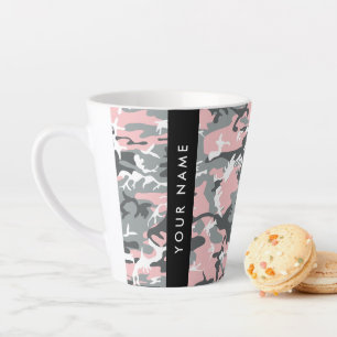 Pink and Gray Camouflage Your name Personalize Latte Mug