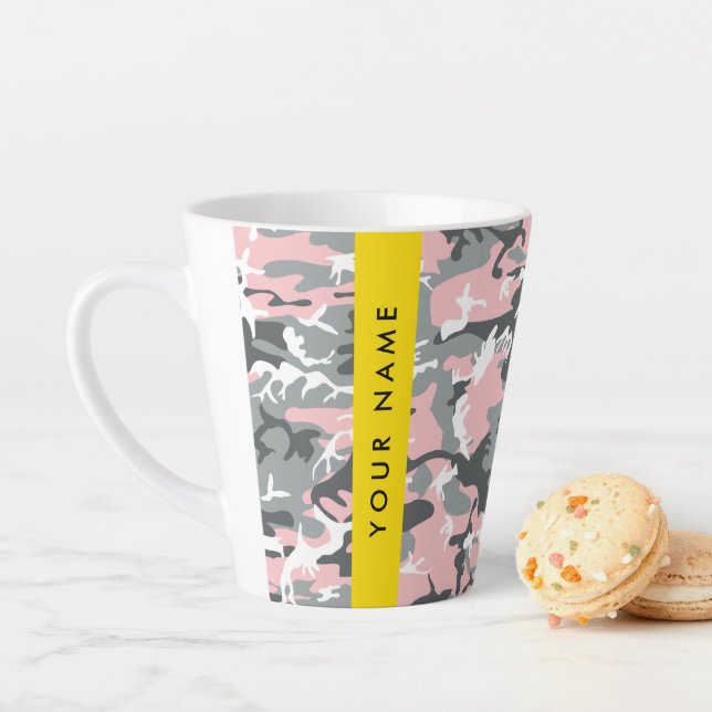 Pink and Gray Camouflage Your name Personalize Latte Mug (In Situ)