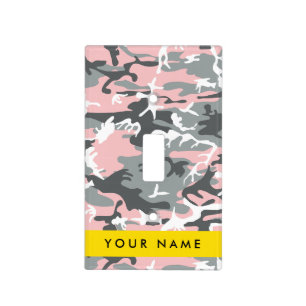 Pink and Gray Camouflage Your name Personalize Light Switch Cover