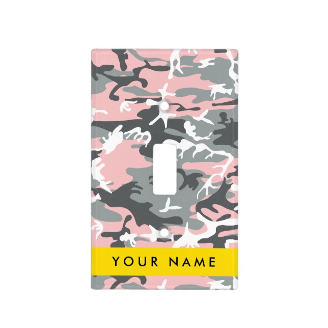 Pink and Gray Camouflage Your name Personalize Light Switch Cover (Front)