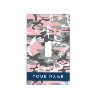 Pink and Gray Camouflage Your name Personalize Light Switch Cover