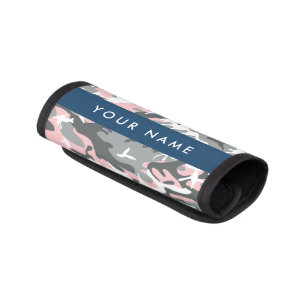Pink and Gray Camouflage Your name Personalize Luggage Handle Wrap