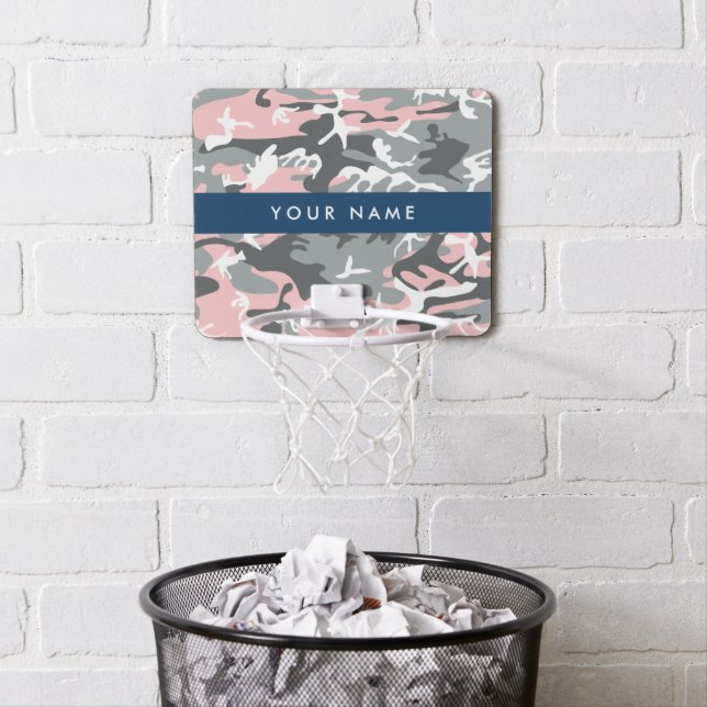 Pink and Gray Camouflage Your name Personalize Mini Basketball Hoop (In Situ)