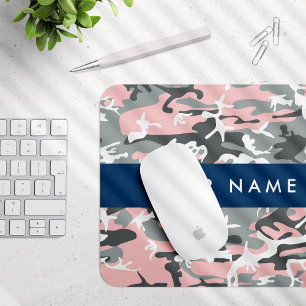 Pink and Gray Camouflage Your name Personalize Mouse Pad