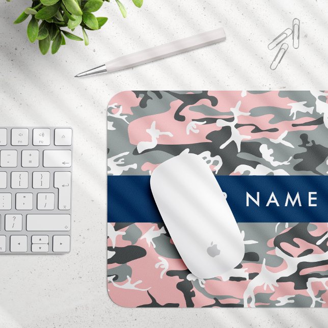 Pink and Gray Camouflage Your name Personalize Mouse Pad (Creator Uploaded)