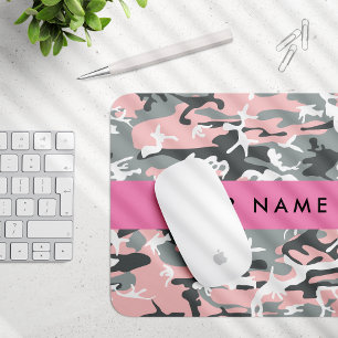 Pink and Gray Camouflage Your name Personalize Mouse Pad