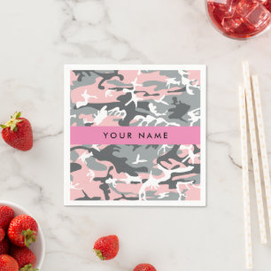 Pink and Gray Camouflage Your name Personalize Napkins