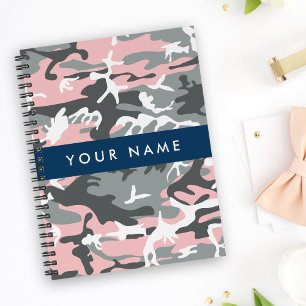 Pink and Gray Camouflage Your name Personalize Notebook