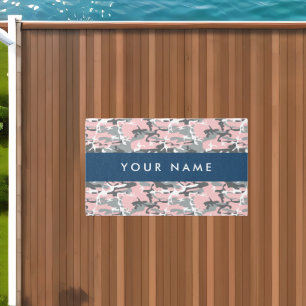 Pink and Gray Camouflage Your name Personalize Outdoor Rug