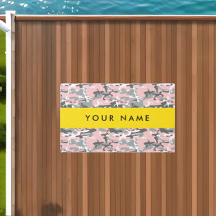 Pink and Gray Camouflage Your name Personalize Outdoor Rug