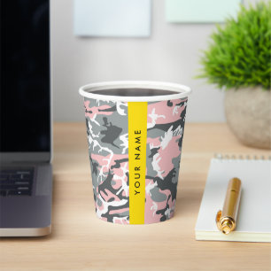 Pink and Gray Camouflage Your name Personalize Paper Cups
