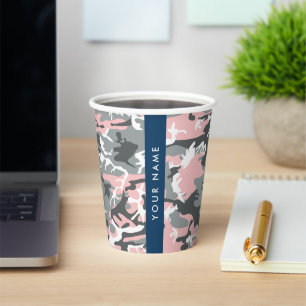 Pink and Gray Camouflage Your name Personalize Paper Cups